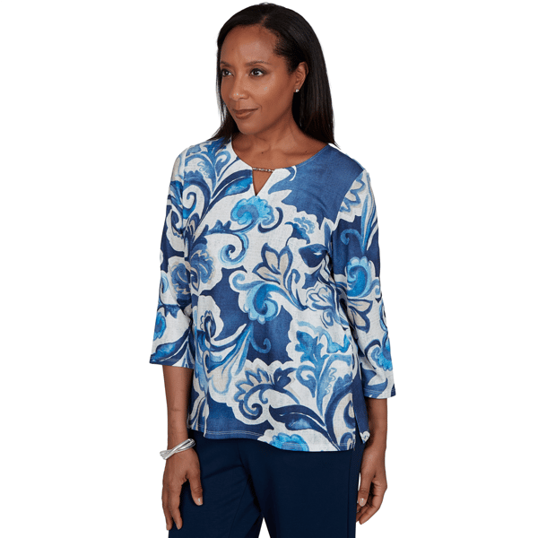 Womens Alfred Dunner Good To Go Exploded Paisley Split Neck Top