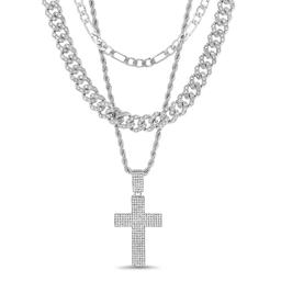 Mens Gentlemen''s Classics(tm) Silver Trio Cross Necklace Stack
