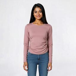 Juniors No Comment Fleece Lined Crew Neck Side Ruched Top