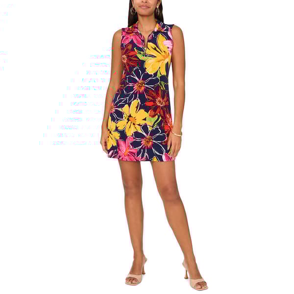 Plus Size MSK Sleeveless Floral Zip Neck Shift Dress