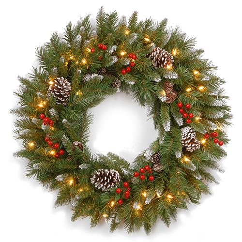 National Tree 30in. Frosted Berry Wreath with Clear Lights - image 