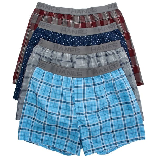 Mens Hanes(R) Ultimate 4 Pk. Core Woven Boxers - Blue/Multi - image 