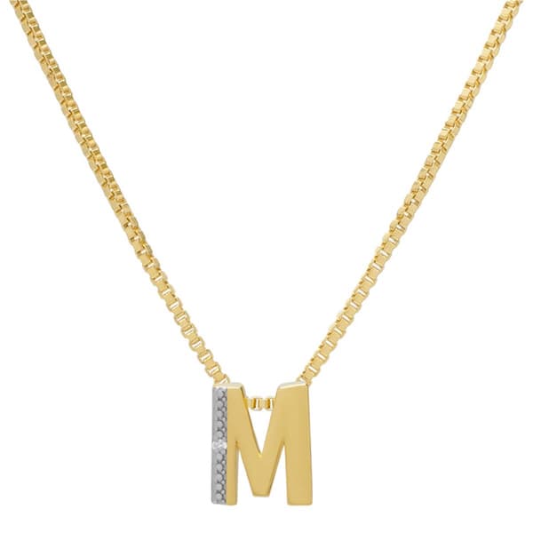 Gianni Argento 14kt. Gold Plated Diamond Accent M Pendant - image 