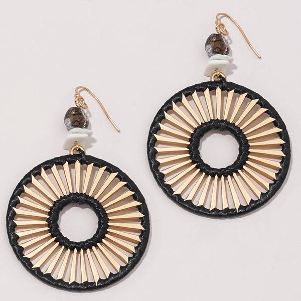 Ashley Cooper(tm) Black Raffia Sunburst Wheel Drop Earrings - image 