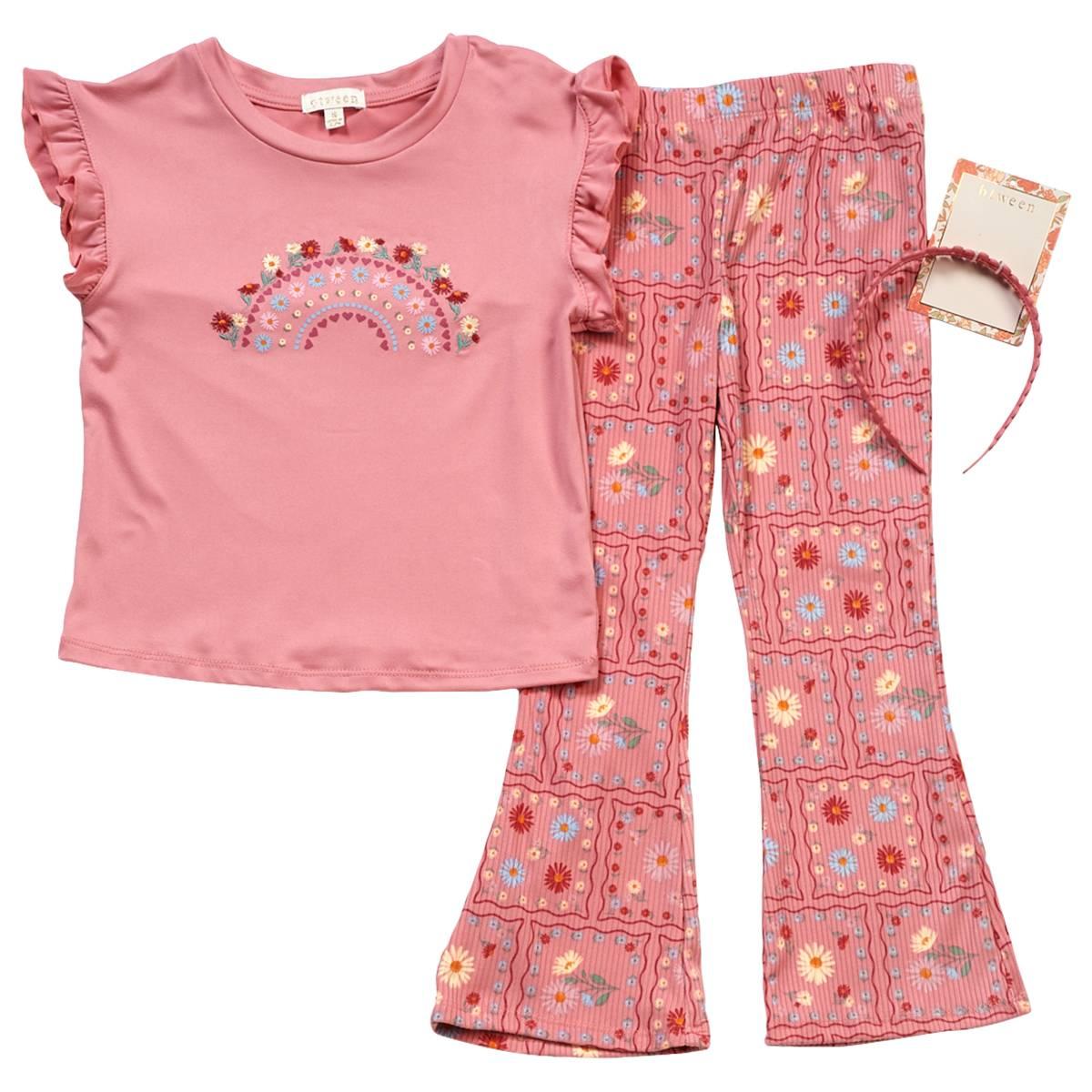 Girls (4-6x) BTween(R) Floral Rainbow Top w/ Leggings Set