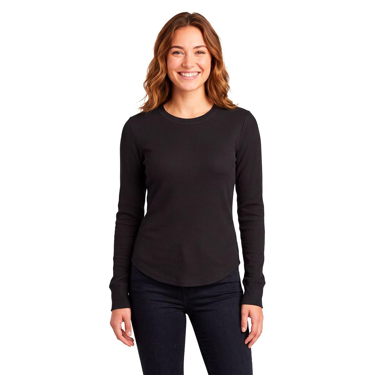 Juniors Pink Rose Long Sleeve Thermal Hacci Top- Solid