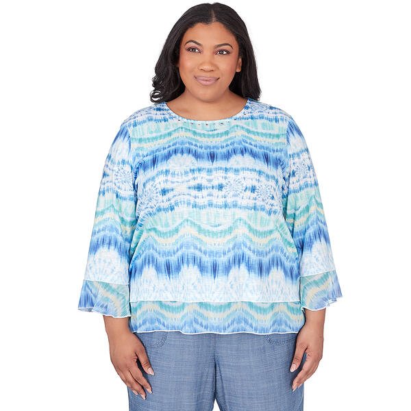 Plus Size Alfred Dunner Hyannisport Knit Tie Dye Biadere Top - image 