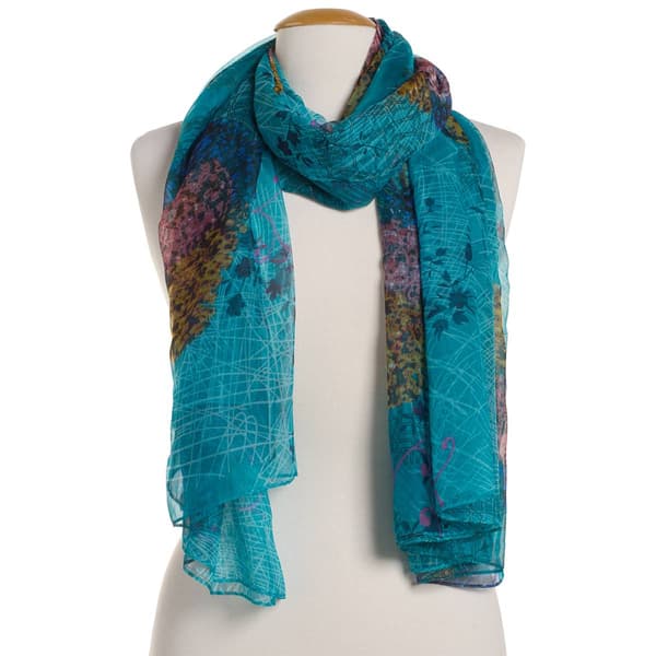 Womens Renshun Silk Oblong Scarf - Teal - image 