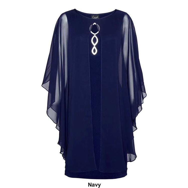 Plus Size Connected Apparel Capelet Overlay Rhinestone Dress