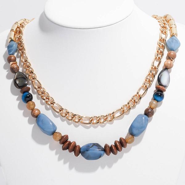 Ashley Cooper(tm) 2 Row Gold-Tone Beaded Necklace w/ Chain Accents - image 