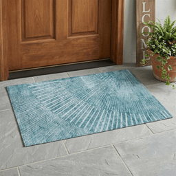 HomeRoots Teal Abstract Washable Non Skid Indoor Outdoor Accent