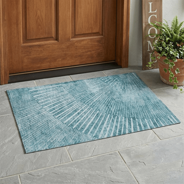 HomeRoots Teal Abstract Washable Non Skid Indoor Outdoor Accent - image 