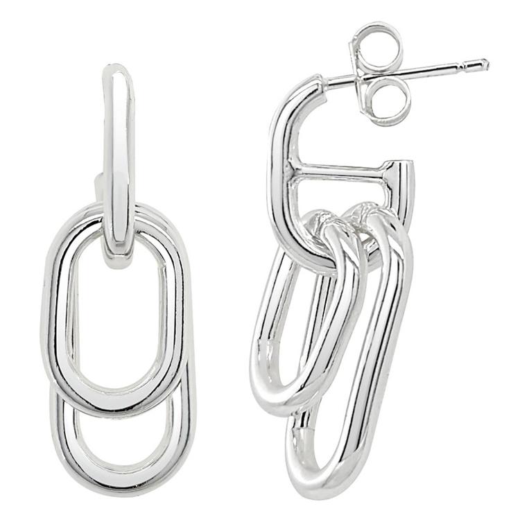 Marsala Fine Silver Plated Graduated Oval Link Drop Earrings