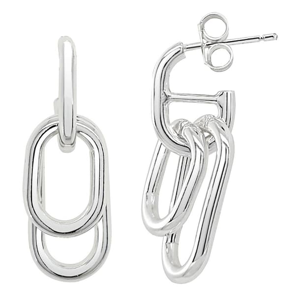 Marsala Fine Silver Plated Graduated Oval Link Drop Earrings - image 
