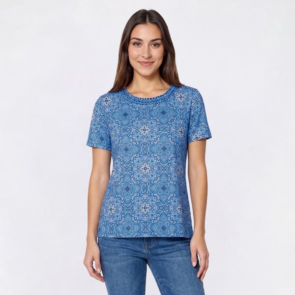 Petite Emily Daniels Medallion Soutache Round Neck Blouse - image 