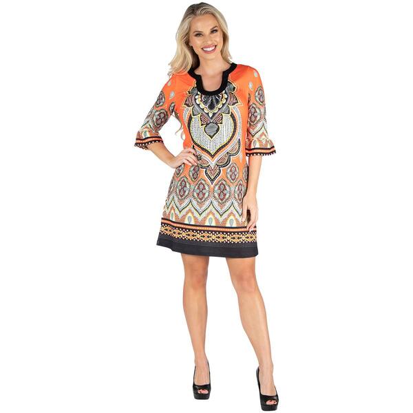 24/7 Comfort Apparel Elbow Length Sleeve Paisley Shift Dress - image 