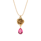 1928 18in. Gold-Tone Flower Pendant Pink Glass Drop Necklace - image 1