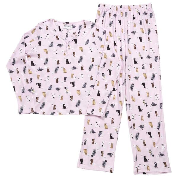 Petite Karen Neuburger Henley Chatty Cat Long Leg Pajama Set - image 