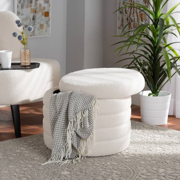 Baxton Studio Tabitha Ivory Boucle Upholstered Storage Ottoman