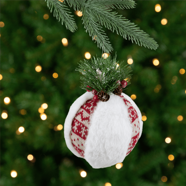 Northlight Faux Fur & Nordic Christmas Ball Ornament - 8in.