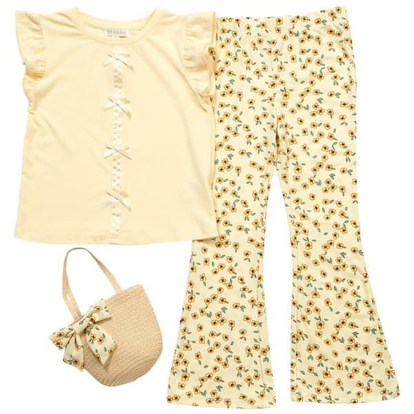 Grils (4-6x) BTween(R) Bow Front Ruffled Top & Floral Pant Set