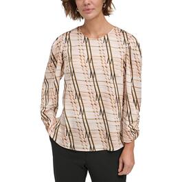 Womens DKNY Ruching Long Sleeve Lines Blouse