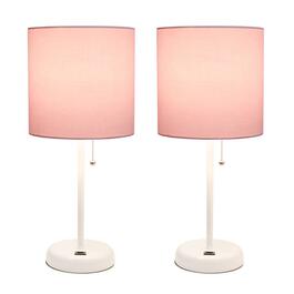 LimeLights Stick Lamp w/USB Port/Pink Fabric Shade-Set of 2
