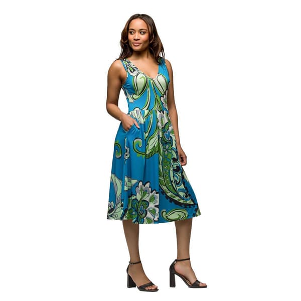 Womens 24/7 Comfort Apparel Blue Paisley Fit & Flare Dress