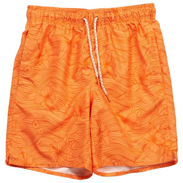 Mens Hawaiian Authentics Floral Wavy Stripes Swim Trunks - image 