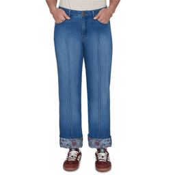 Womens Ruby Rd. Game of Luxe Floral Cuff Wide Leg Jeans