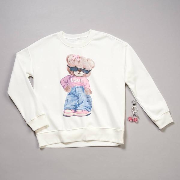 Girls (7-16) No Comment Love Teddy Bear Graphic Sweatshirt
