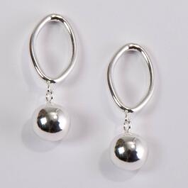 Sterling Silver Oval with 8mm Silver Bead Dangle Earrings