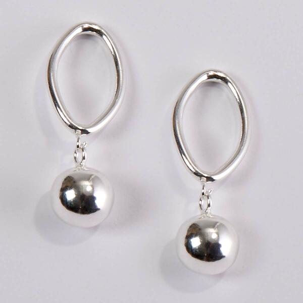 Sterling Silver Oval with 8mm Silver Bead Dangle Earrings - image 