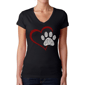Womens LA Pop Art Heart Paw Word Art V-Neck Tee - image 1