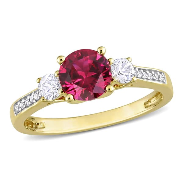 Gemstone Classics(tm) White Sapphire & Lab Created Ruby Ring - image 