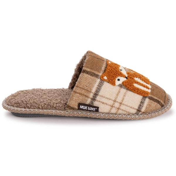 Womens MUK LUKS® Punch Needle Scuff Plaid Fox Slip On Slippers