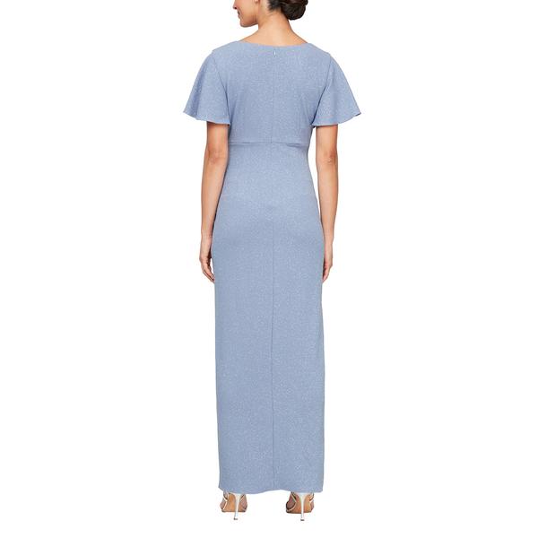 Womens SLNY Flutter Sleeve Side Embellished Evening Gown