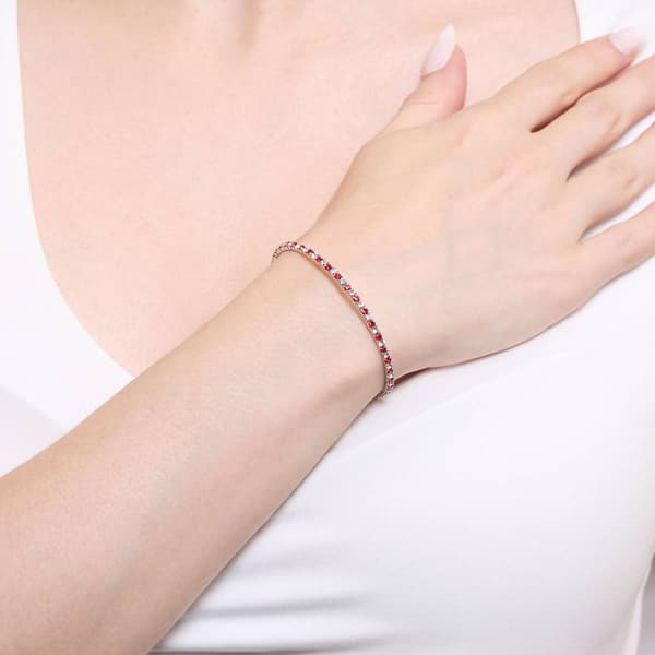 Athra Fine Silver Plated Red & White Crystal Coil Bracelet