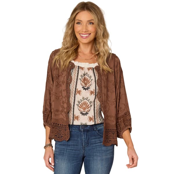 Womens Democracy 3/4 Balloon Sleeve Open Front Crochet Cardigan