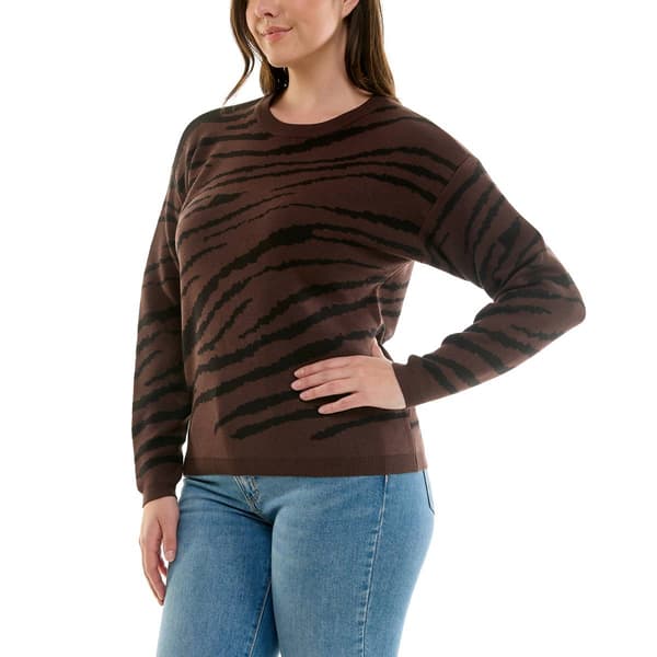 Womens Zac & Rachel Long Sleeve Zebra Crew Neck Sweater