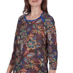 Womens Ruby Rd. Game of Luxe 3/4 Sleeve Floral Tee