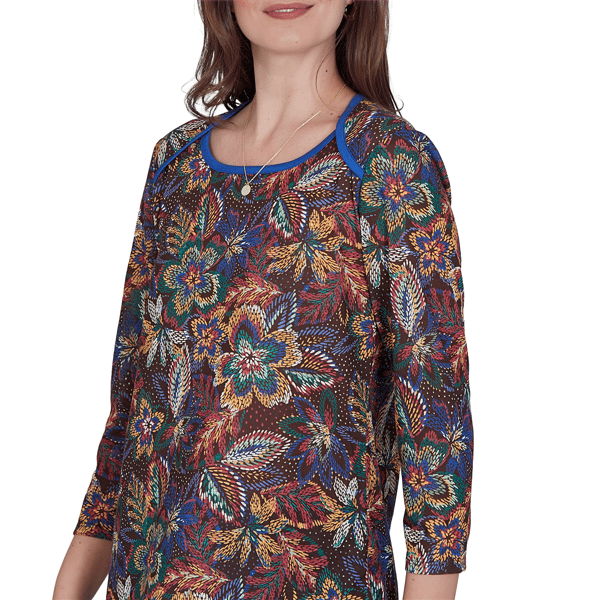 Womens Ruby Rd. Game of Luxe 3/4 Sleeve Floral Tee