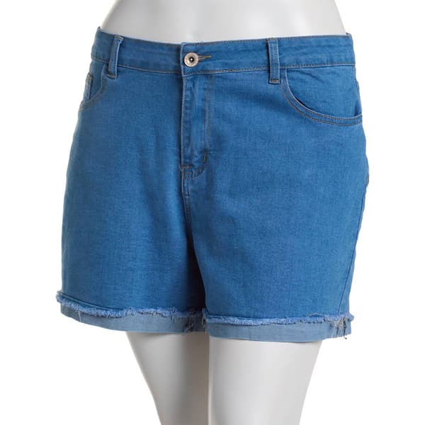 Juniors Plus California Vintage 1 Button Fray Hem Roll Cuff Short
