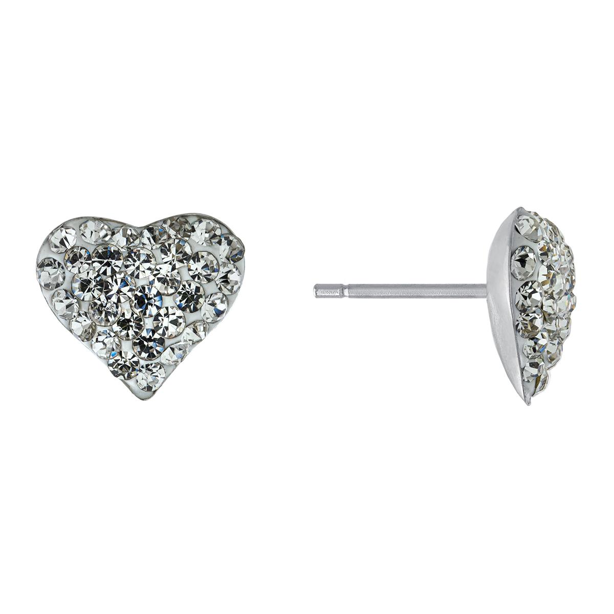Sterling Silver Clear Pave Heart Shaped Stud Earrings