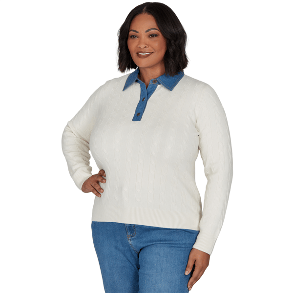 Plus Size Ruby Rd. Game of Luxe Long Sleeve Cable Knit Sweater