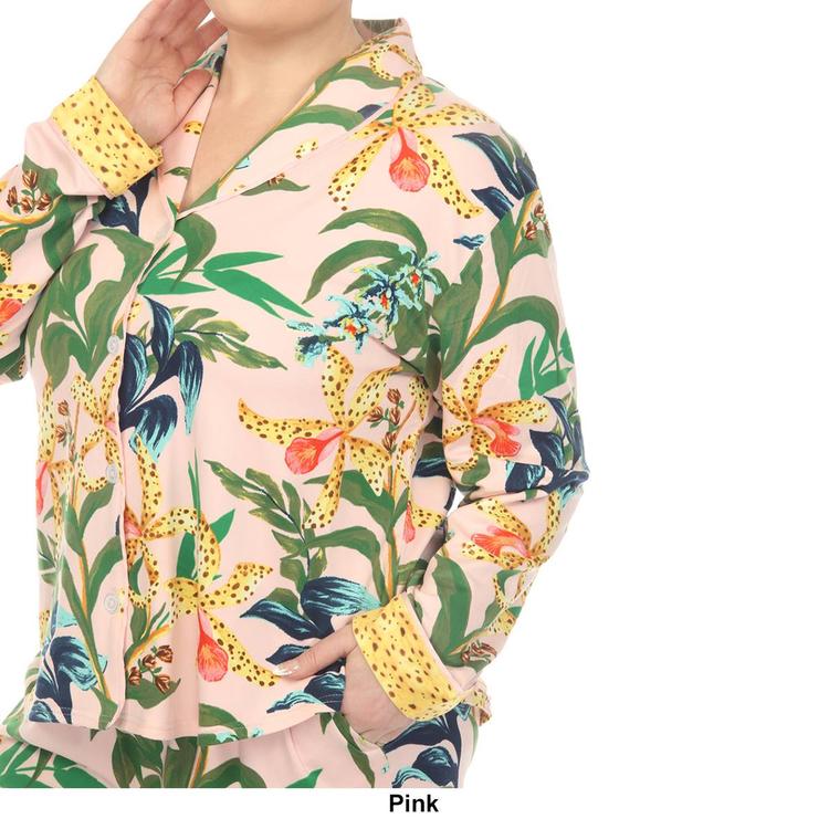 Plus Size White Mark Two Piece Wildflower Print Pajama Set