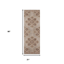 HomeRoots Beige, Rust & Teal Stain Resistant Medallion Runner