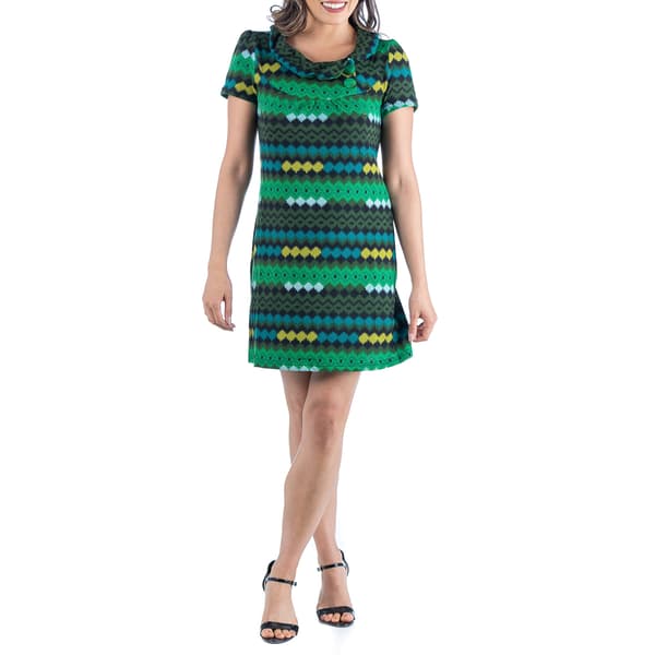 Womens 24/7 Comfort Apparel Ruffle Argyle Shift Dress