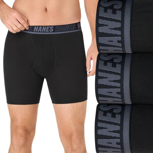 Mens Hanes Ultimate® Moves Cotton Stretch Boxer Briefs - Black