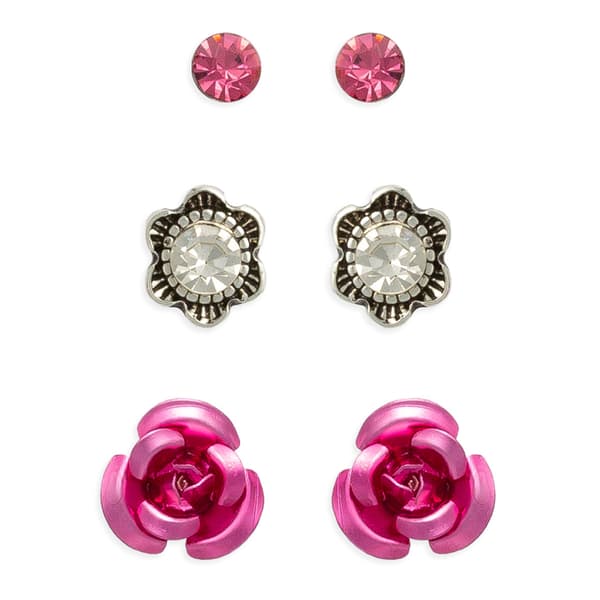 Freedom Pink Stud/Crystal Antique Flower/Rose Stud Earrings Set - image 